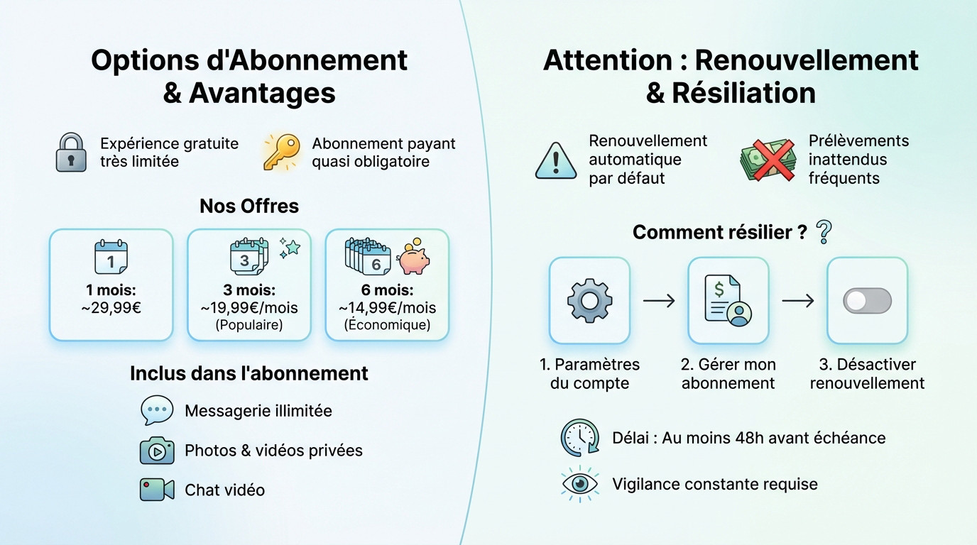 Tableau récapitulatif des options d'abonnement et procédure de résiliation