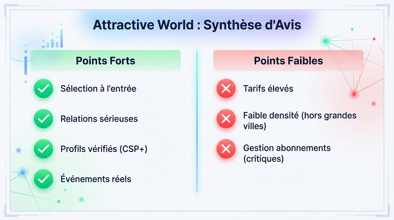 Synthèse des avis clients et note globale pour le site de rencontre Attractive World